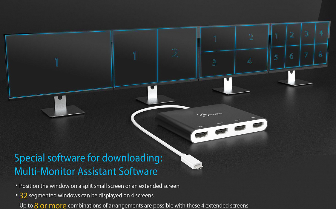 Переходник j5create JCA366 USB-C to 4xHDMI (Silver) купить в интернет-магазине icover