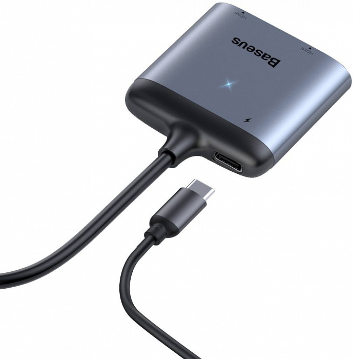 Переходник Baseus Enjoy HUB USB Type-C - HDMI 2x PD HD - USB Type-C (CAHUB-I0G) (Deep Grey) купить в интернет-магазине icover