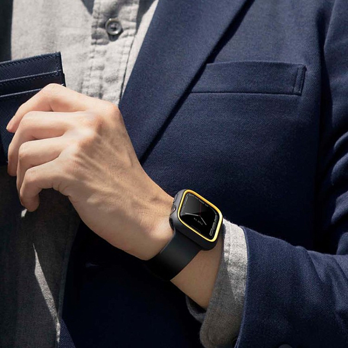 Чехол Uniq Moduo interchangable case для Apple Watch 45/44 mm (Black/Mustard) купить в интернет-магазине icover
