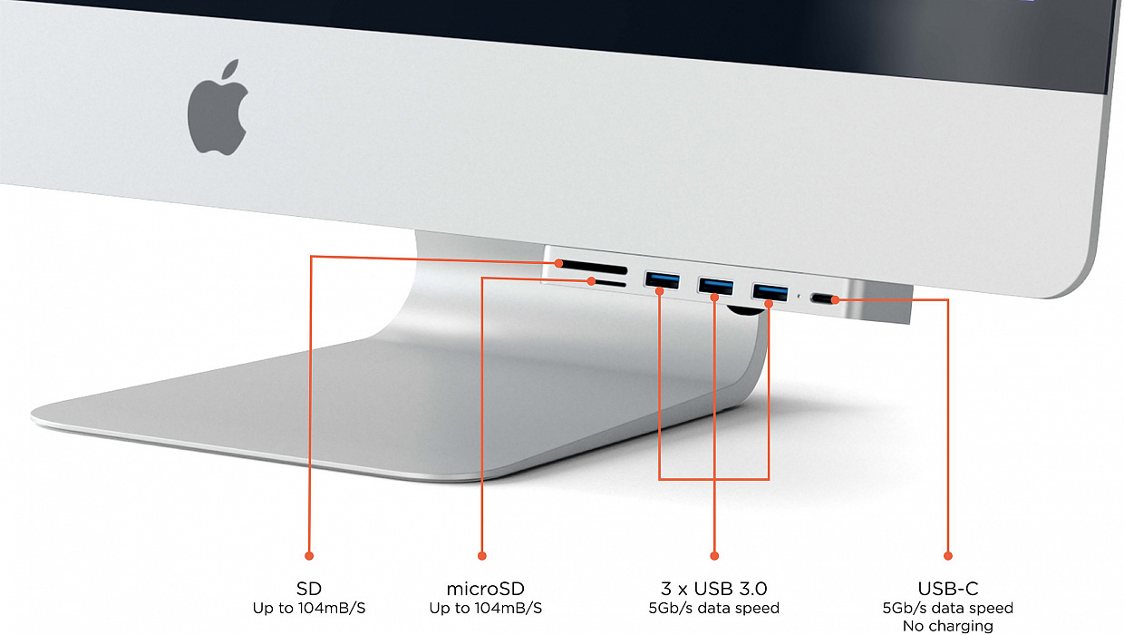 USB-концентратор Satechi Aluminum Type-C Clamp Hub Pro (Silver) купить в интернет-магазине icover