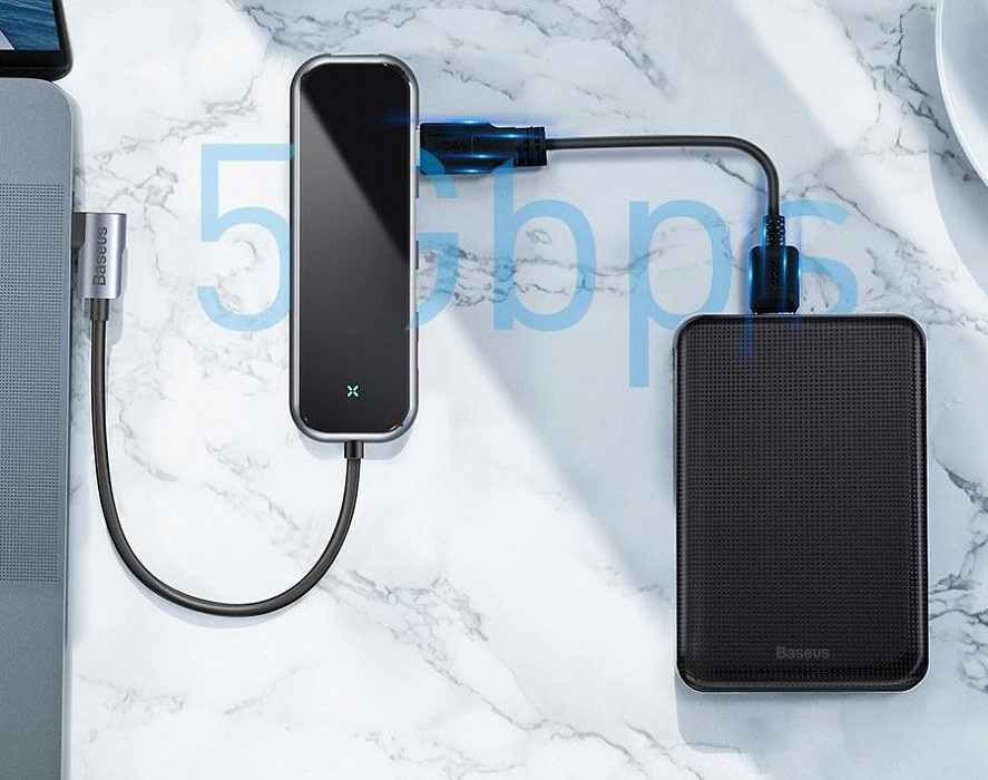 Хаб Baseus Multi-functional HUB Type-C - 4xUSB3.0+PD Deep Grey (CAHUB-EZ0G) купить в интернет-магазине icover