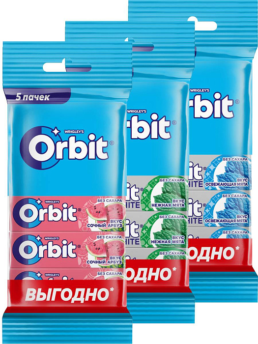 Набор Orbit White Освежающая мята (5х13,6г), White Нежная мята (5х13,6г), Сочный арбуз (5х13,6г) купить в интернет-магазине icover