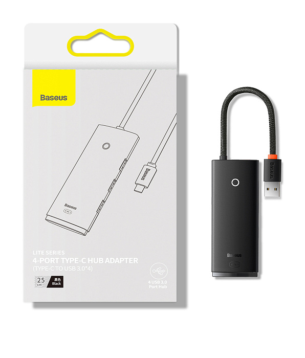 Хаб Baseus Lite (WKQX030401) 4-Port Type-C HUB Adapter 1m (Black) купить в интернет-магазине icover