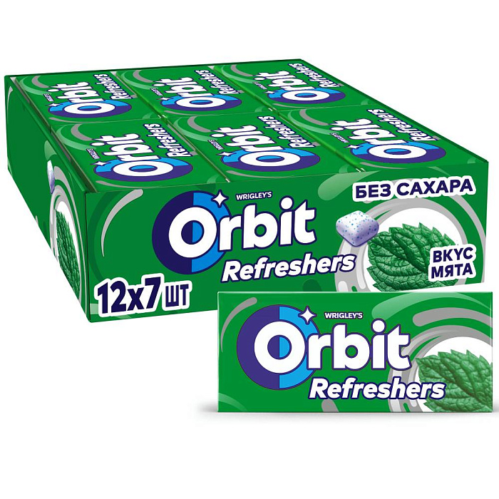 Жевательная резинка Orbit Refreshers, освежающие кубики со вкусом мяты, без сахара,16 г х 12 шт. купить в интернет-магазине icover