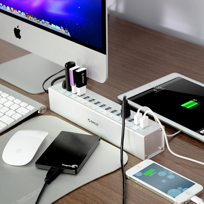 Orico A3H13P2 - концентратор USB 3.0 (Silver) купить в интернет-магазине icover