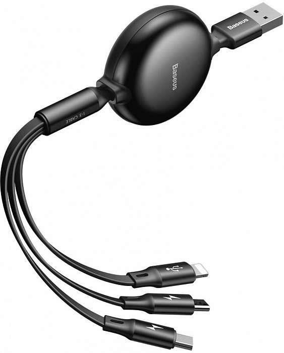 Кабель для iPod, iPhone, iPad Baseus Little Octopus 3-in-1 USB For M+L+T (CAMLT-ZY01) 3.5 A 1.2 m (Black) купить в интернет-магазине icover