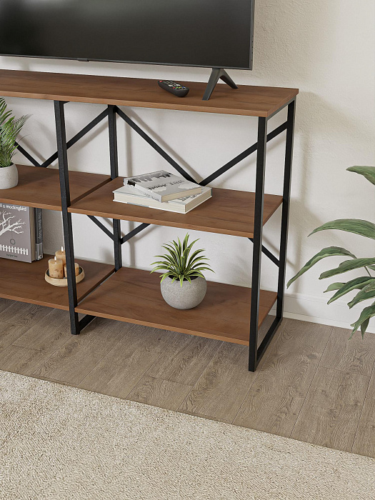 Стеллаж двойной лофт низкий RIDBERG CHICAGO 3 полки (Dark Oak/Black) купить в интернет-магазине icover