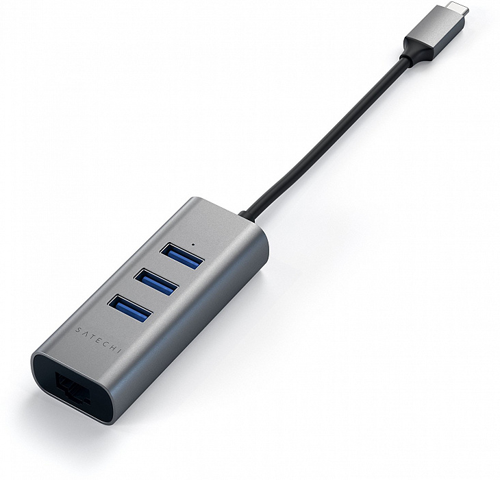 USB-концентратор Satechi Aluminum USB 3.0 Hub & Ethernet ST-TC2N1USB31AM (Space Gray) купить в интернет-магазине icover