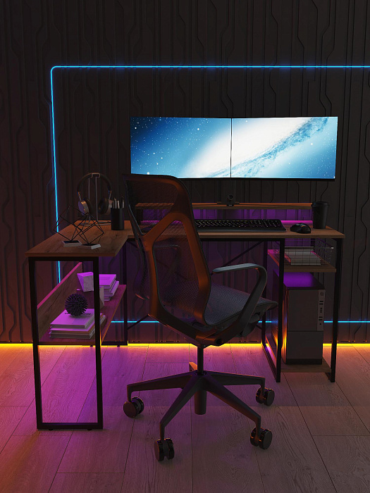 Стол компьютерный угловой лофт Ridberg TEXAS (Oak/Black) купить в интернет-магазине icover