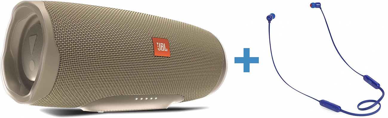 Портативная акустика JBL Charge 4 + наушники JBL T110BT (Sand/Blue) купить в интернет-магазине icover