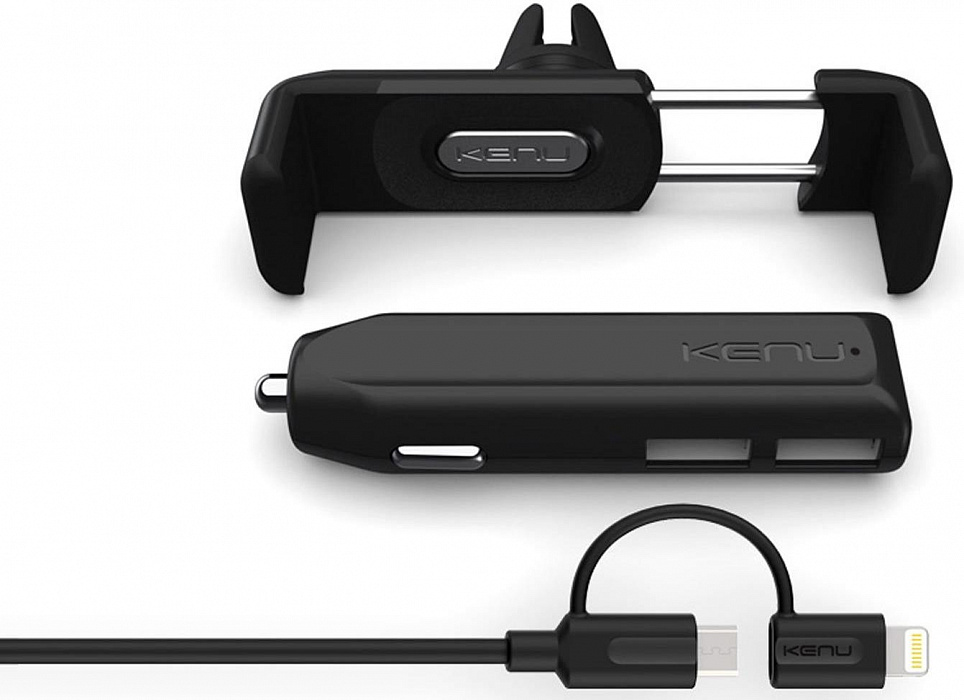 Комплект Kenu Airframe+ Car Kit Dual Trip Deluxe автомобильное ЗУ + держатель + кабель (Black) купить в интернет-магазине icover