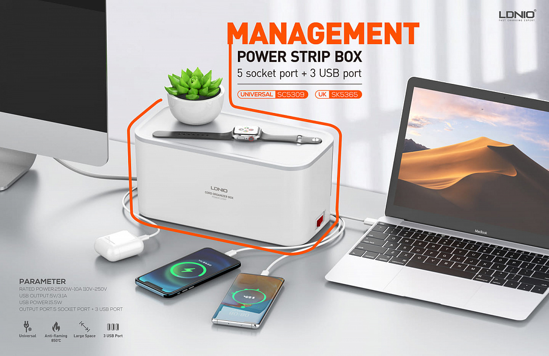 Сетевой фильтр LDNIO Management Power Strip Box SC5309 (White) купить в интернет-магазине icover