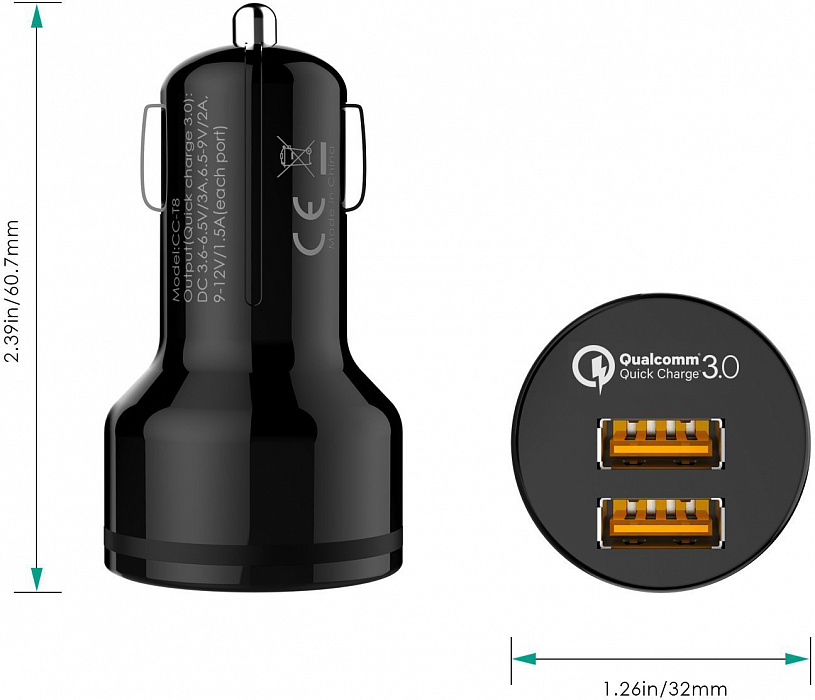Автомобильная зарядка Aukey CC-T8 (Black) купить в интернет-магазине icover