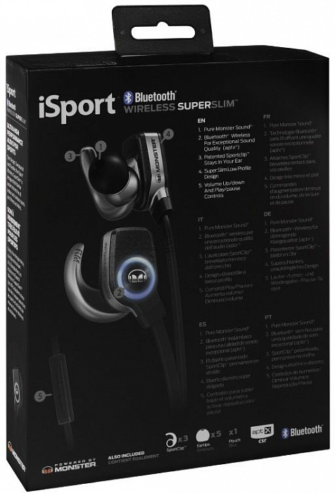 Monster iSport Bluetooth Wireless SuperSlim In-Ear - беспроводная гарнитура (Black) купить в интернет-магазине icover