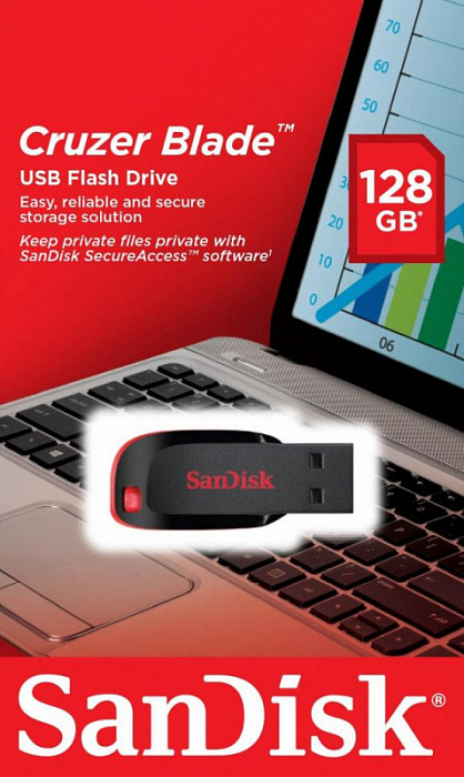 Флеш-накопитель Sandisk Cruzer Blade 128Gb SDCZ50-128G-B35 (Black) купить в интернет-магазине icover