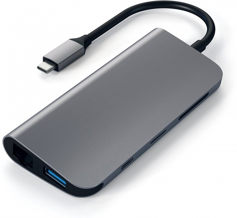 USB-концентратор Satechi Aluminum Type-C Multimedia Adapter ST-TCMM8PAM (Space Gray) купить в интернет-магазине icover