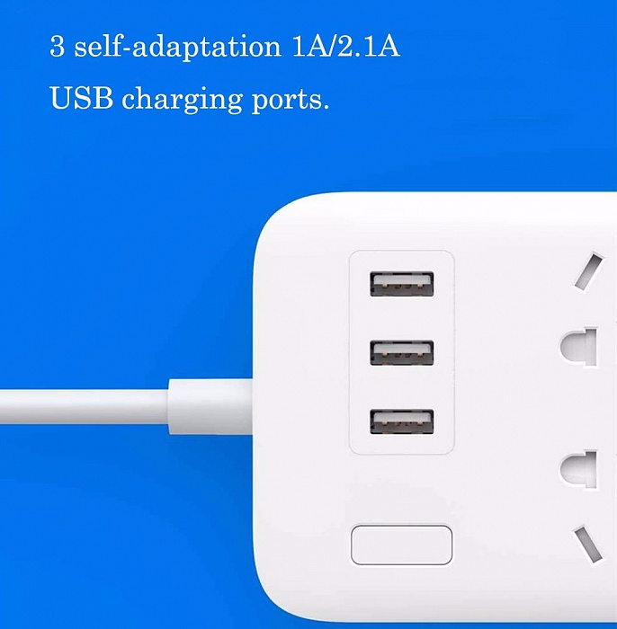 Удлинитель Xiaomi Mijia Smart Power Platooninsert 2А с 3 USB-портами  (White) купить в интернет-магазине icover