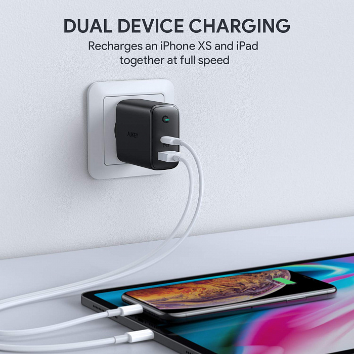 Сетевое зарядное устройство Aukey Dual-Port 30W PD Wall Charger with Dynamic Detect (Black) купить в интернет-магазине icover