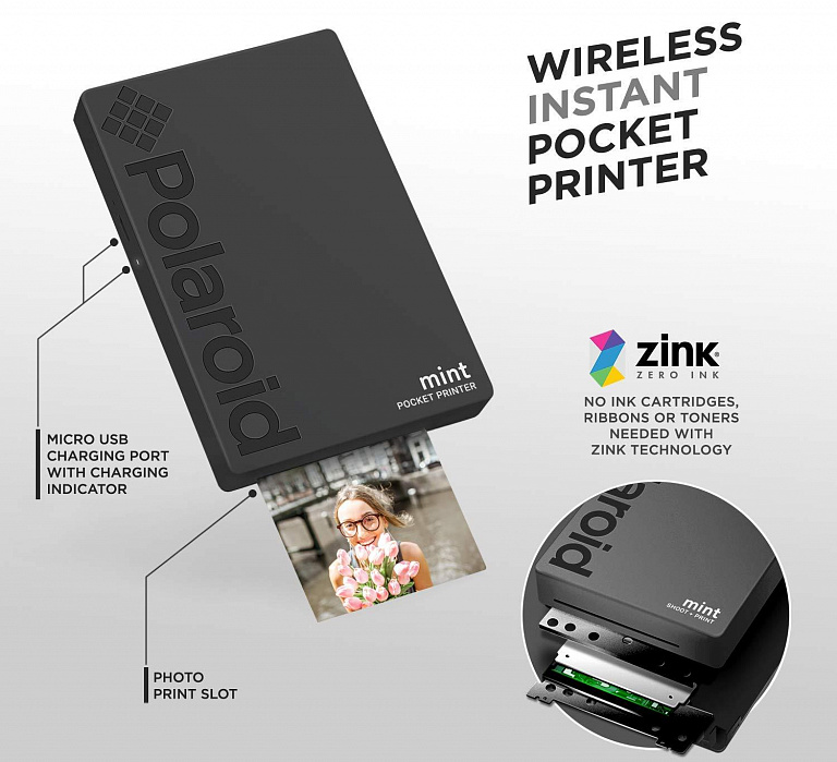 Портативный принтер Polaroid Mint (Black) купить в интернет-магазине icover
