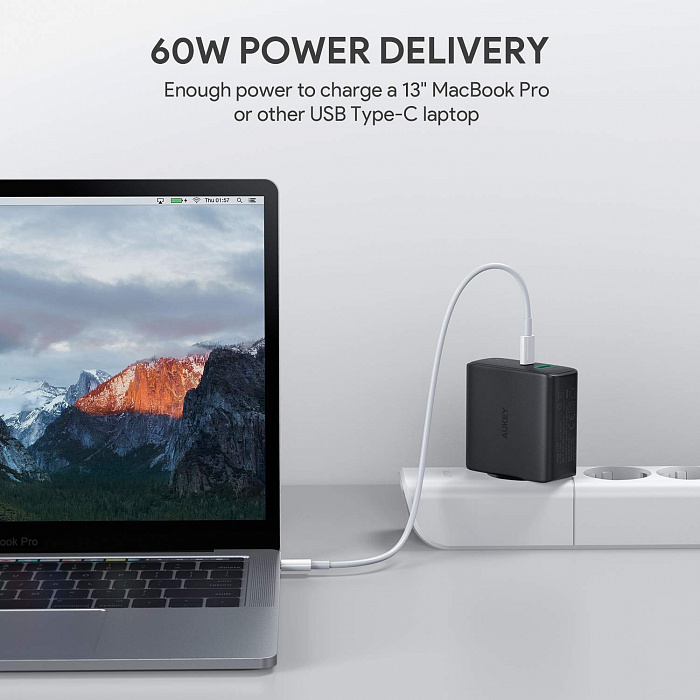 Сетевое зарядное устройство Aukey Dual-Port 60W PD Wall Charger with Dynamic Detect (Black) купить в интернет-магазине icover