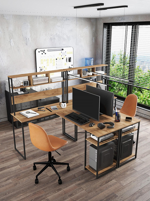 Стол компьютерный угловой лофт Ridberg ALASKA (Oak/Black) купить в интернет-магазине icover