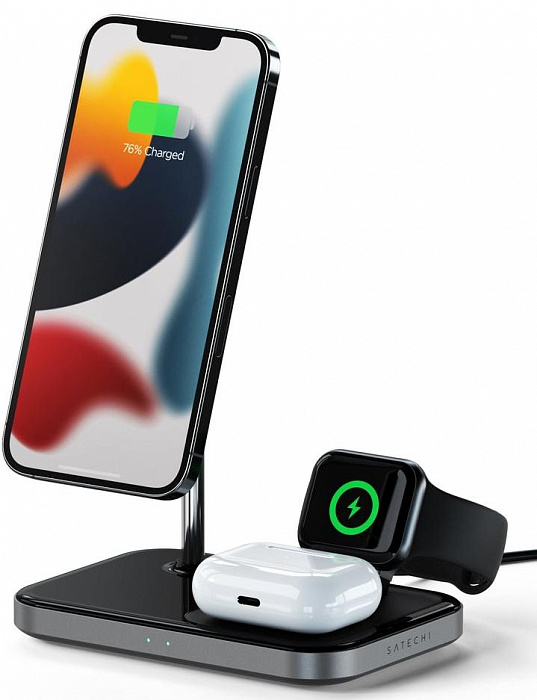 Беспроводное зарядное устройство Satechi Magnetic 3-in-1 Wireless Charging Stand ST-WMCS3M (Space Grey) купить в интернет-магазине icover