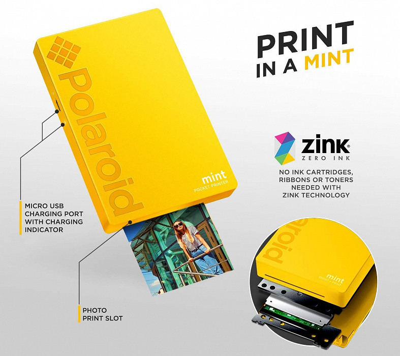 Портативный принтер Polaroid Mint (Yellow) купить в интернет-магазине icover