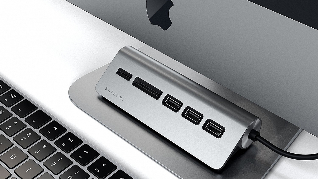 USB-концентратор Satechi Aluminum USB 3.0 Hub & Card Reader ST-TCHCRM (Space Gray) купить в интернет-магазине icover