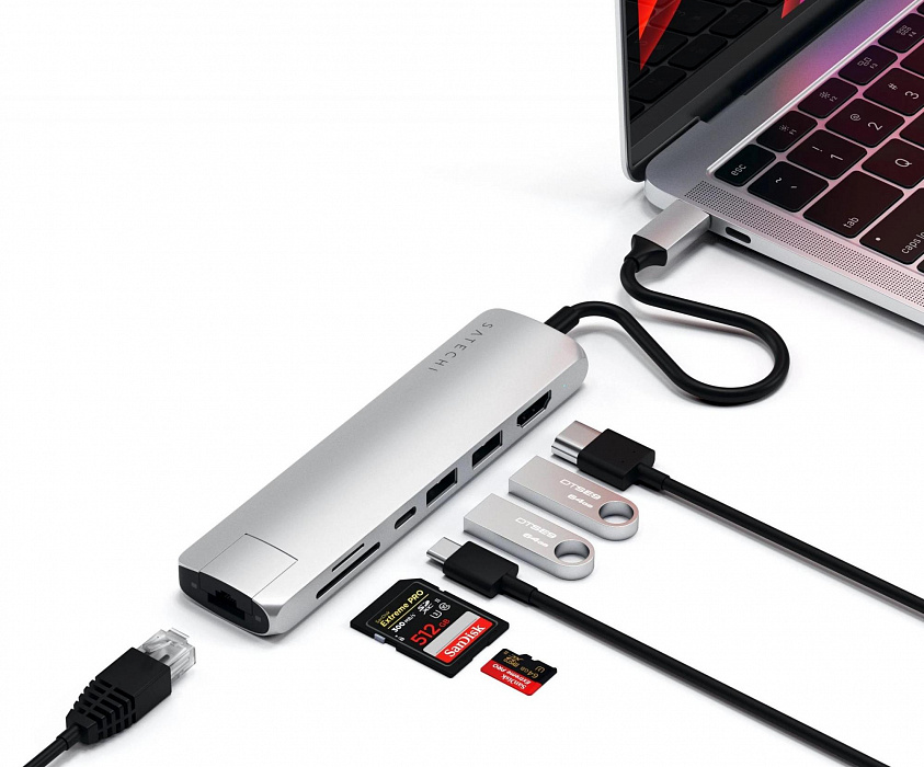 Хаб Satechi USB-C Slim Multi-Port Adapter ST-UCSMA3S (Silver) купить в интернет-магазине icover