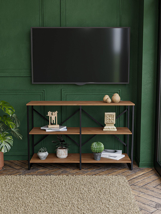 Стеллаж двойной лофт низкий RIDBERG CHICAGO 3 полки (Dark Oak/Black) купить в интернет-магазине icover