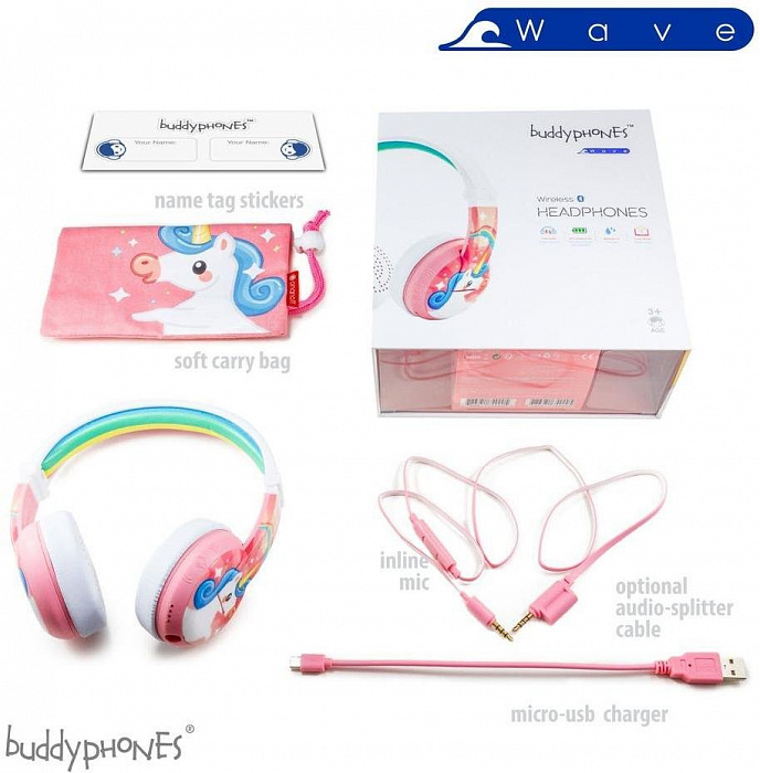 Детские Bluetooth-наушники с микрофоном BuddyPhones Wave (Unicorn) купить в интернет-магазине icover
