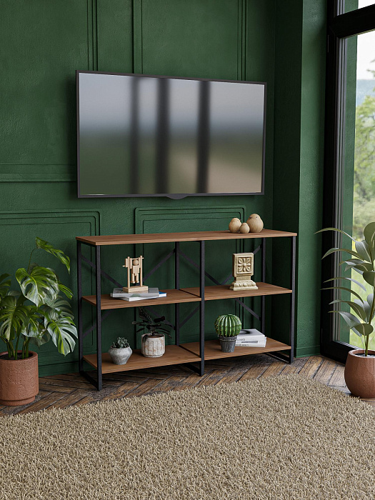 Стеллаж двойной лофт низкий RIDBERG CHICAGO 3 полки (Dark Oak/Black) купить в интернет-магазине icover