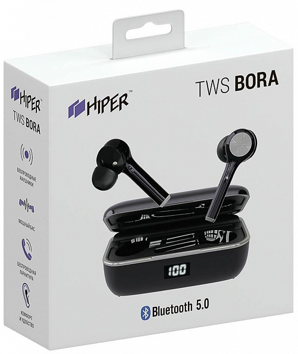 Bluetooth-наушники с микрофоном HIPER TWS Bora (Black) купить в интернет-магазине icover