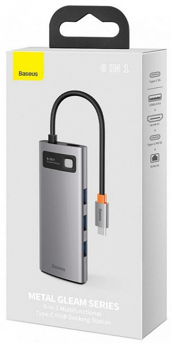 Хаб Baseus Metal Gleam Series 6-in-1 CAHUB-CW0G (Space Grey) купить в интернет-магазине icover