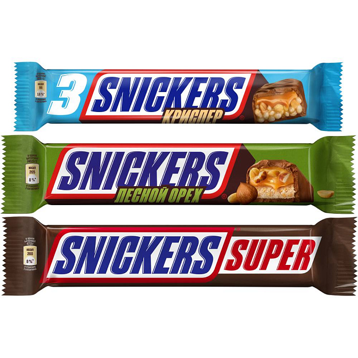 Ассорти BarsMix шоколадный батончик Snickers Super (80г), Лесной орех (81г), Криспер (60г) 5 шт. купить в интернет-магазине icover