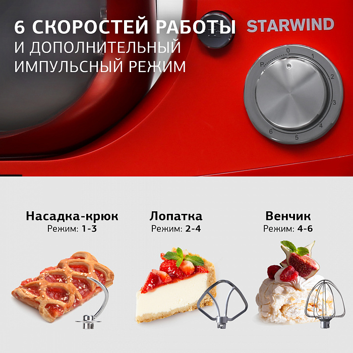 Миксер планетарный Starwind SPM5186 1000Вт (Coral) купить в интернет-магазине icover
