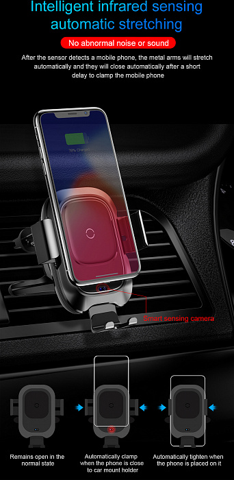 Автомобильный сенсорный держатель Baseus Smart Vehicle Bracket Wireless Charger (WXZN-01) для смартфона (Black) купить в интернет-магазине icover