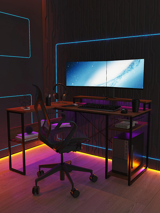 Стол компьютерный угловой лофт Ridberg TEXAS (Dark Oak/Black) купить в интернет-магазине icover