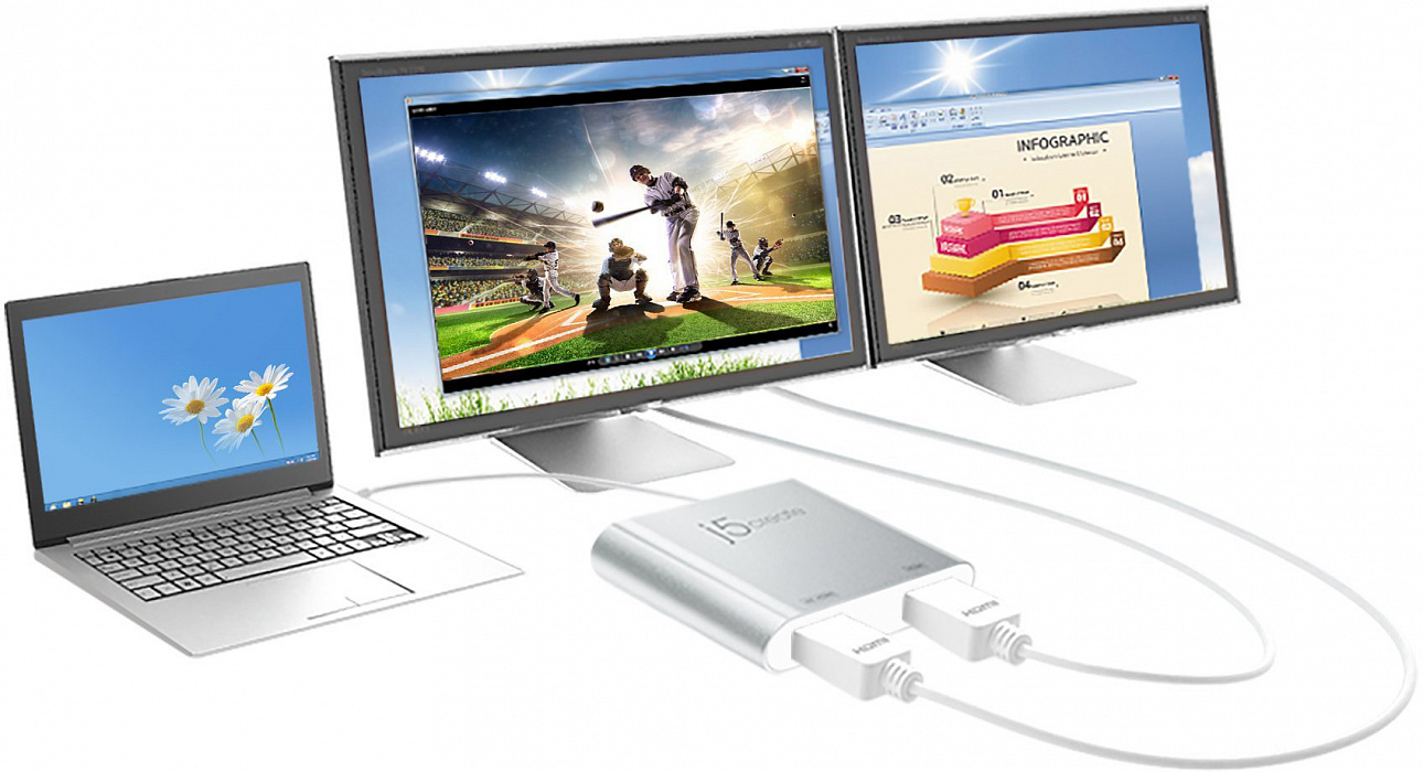 Переходник j5create Multi-Monitor Adapter (JUA365) USB 3.0 to Dual HDMI (Silver) купить в интернет-магазине icover