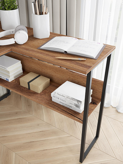 Стол компьютерный угловой лофт Ridberg TEXAS (Dark Oak/Black) купить в интернет-магазине icover