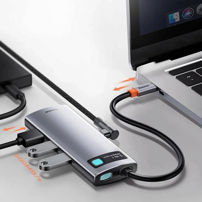 Хаб Baseus Metal Gleam (WKWG020013) 5-in-1 Multifunctional Type-C HUB Docking Station (Gray) купить в интернет-магазине icover