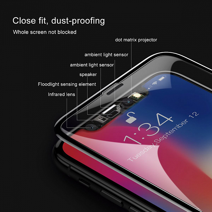 Защитное стекло Baseus 0.23mm Drop-proof Curved Full Screen Tempered Glass Film для iPhone X (Black) купить в интернет-магазине icover