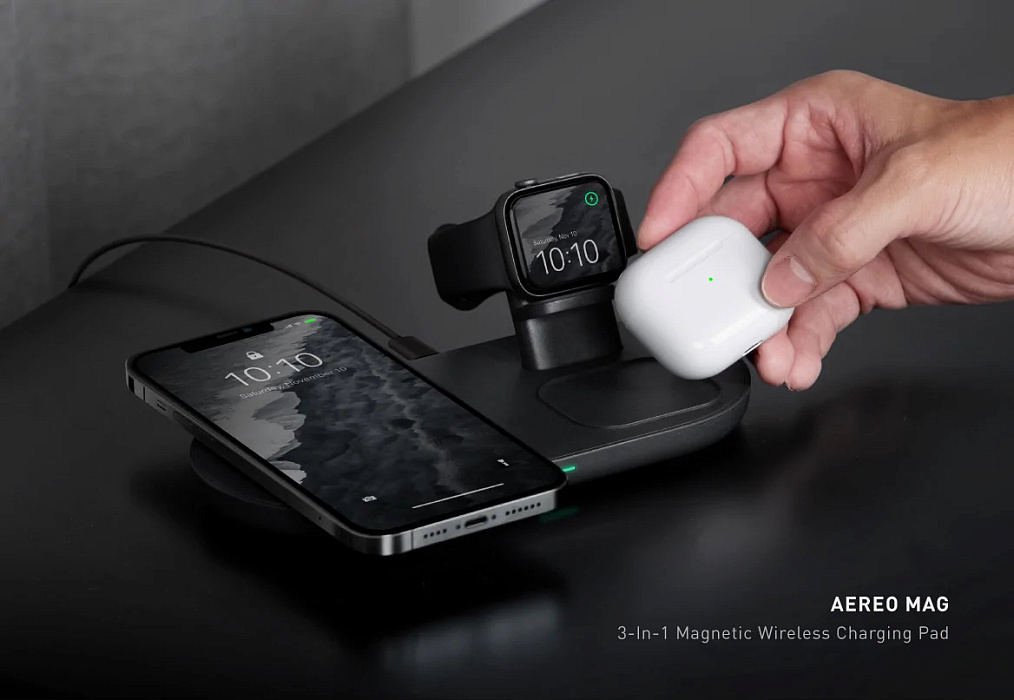 Беспроводное сетевое зарядное устройство Uniq Aereo Mag 3-in-1 AEREOM3IN1(EU)-DGREY (Grey) купить в интернет-магазине icover