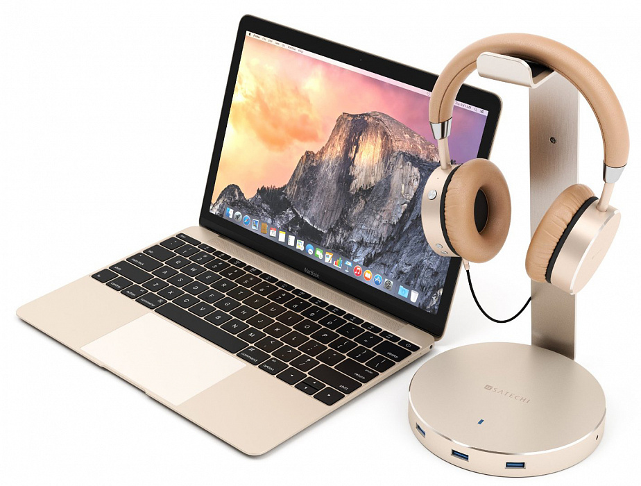 Подставка-хаб Satechi Aluminum USB 3.0 Headphone Stand B019PI9QG6 (Gold) купить в интернет-магазине icover