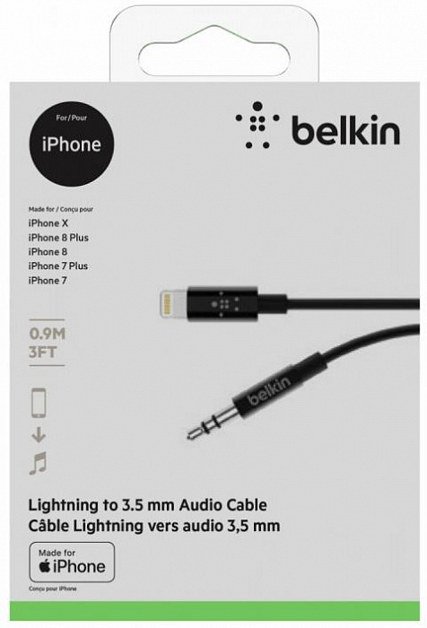 Кабель Belkin 3.5mm/Lightning 0.9m AV10172bt03-BLK (Black) купить в интернет-магазине icover