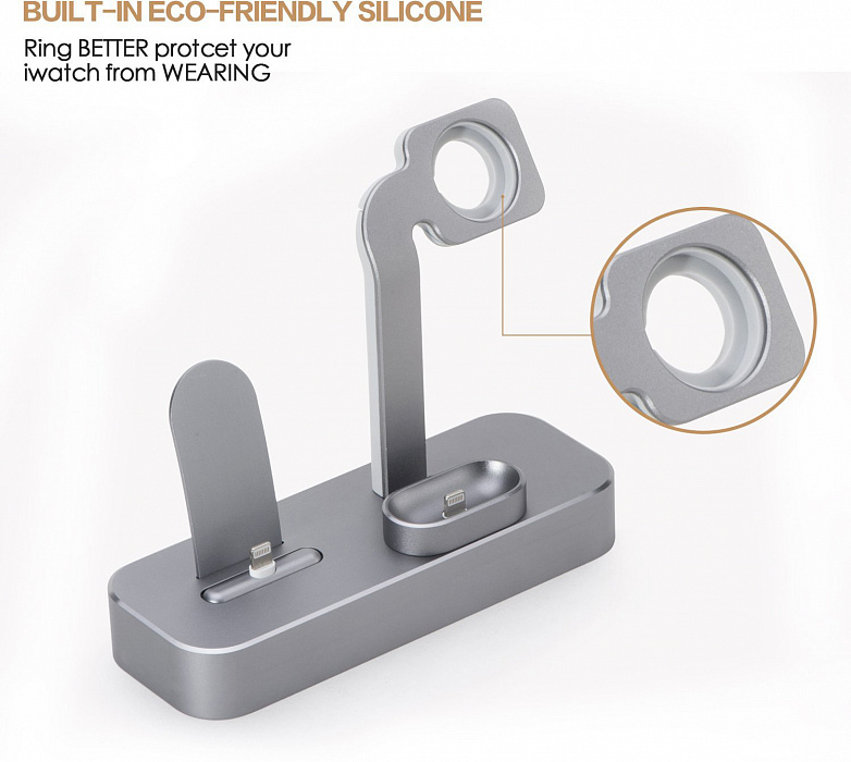 Док-станция COTEetCI Base19 (CS7201-GY) для Apple Watch/iPhone/AirPods (Space Gray) купить в интернет-магазине icover