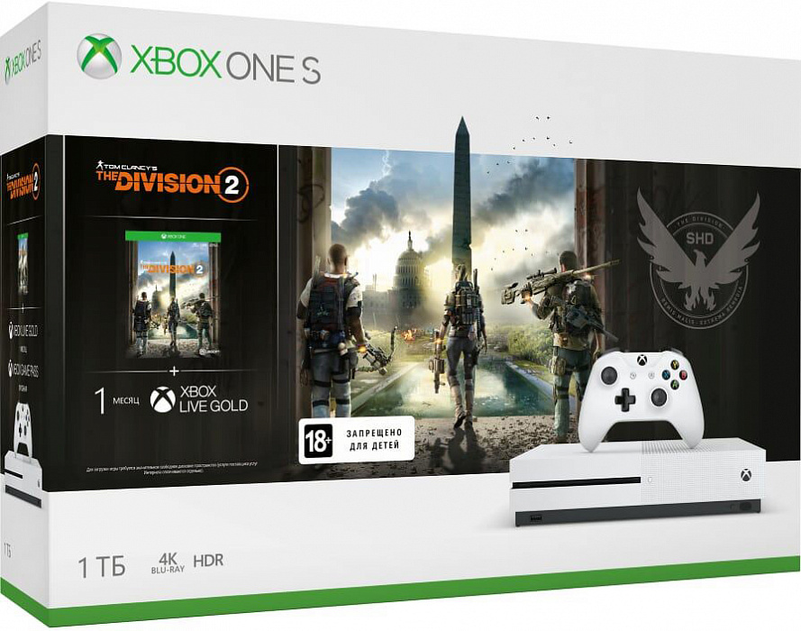 Игровая консоль Xbox One S 1Tb (234-00882) 1m XBL/1m GP/Tom Clancys The Division 2 (White) купить в интернет-магазине icover