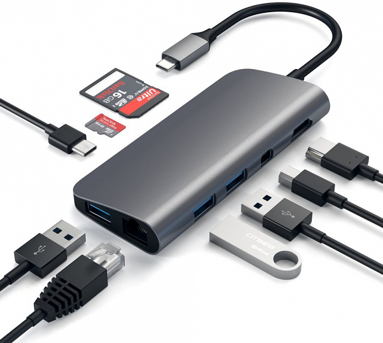 USB-концентратор Satechi Aluminum Type-C Multimedia Adapter ST-TCMM8PAM (Space Gray) купить в интернет-магазине icover