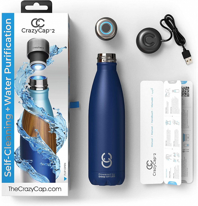 Умная бутылка для воды CrazyCap 2 Gen с УФ-стерилизатором (Blue Sapphire) купить в интернет-магазине icover