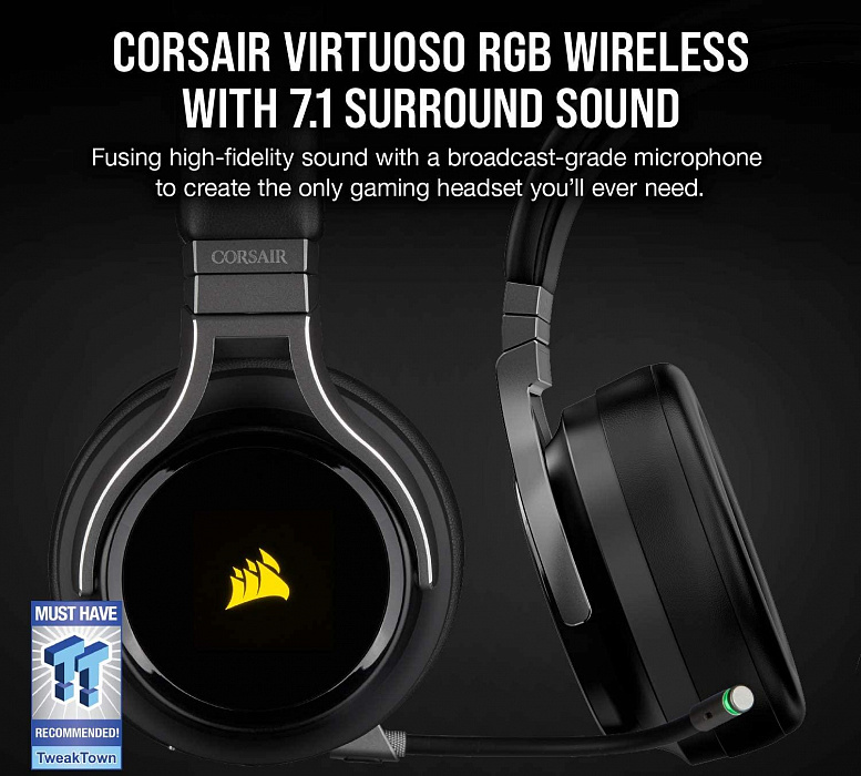 Игровая гарнитура Corsair Gaming Virtuoso RGB Wireless CA-9011185-EU (Carbon) купить в интернет-магазине icover